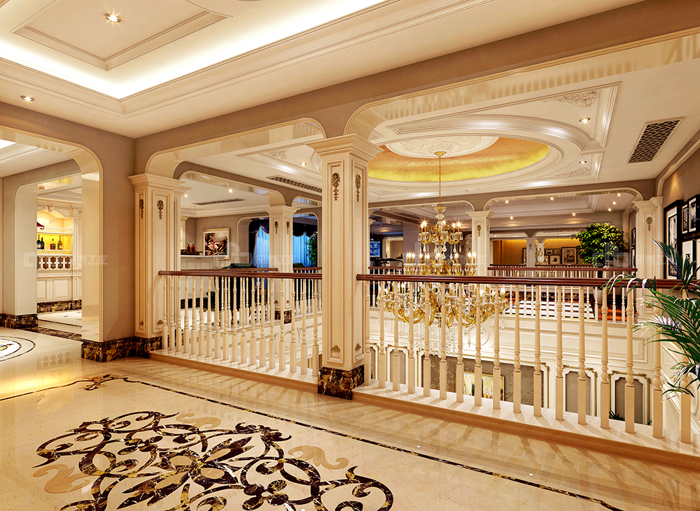 整木定制法式風(fēng)格，金色別墅裝修案例效果圖(圖1)