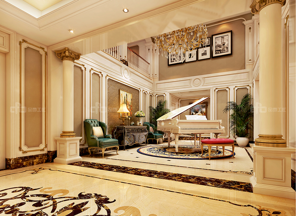 整木定制法式風(fēng)格，金色別墅裝修案例效果圖(圖5)