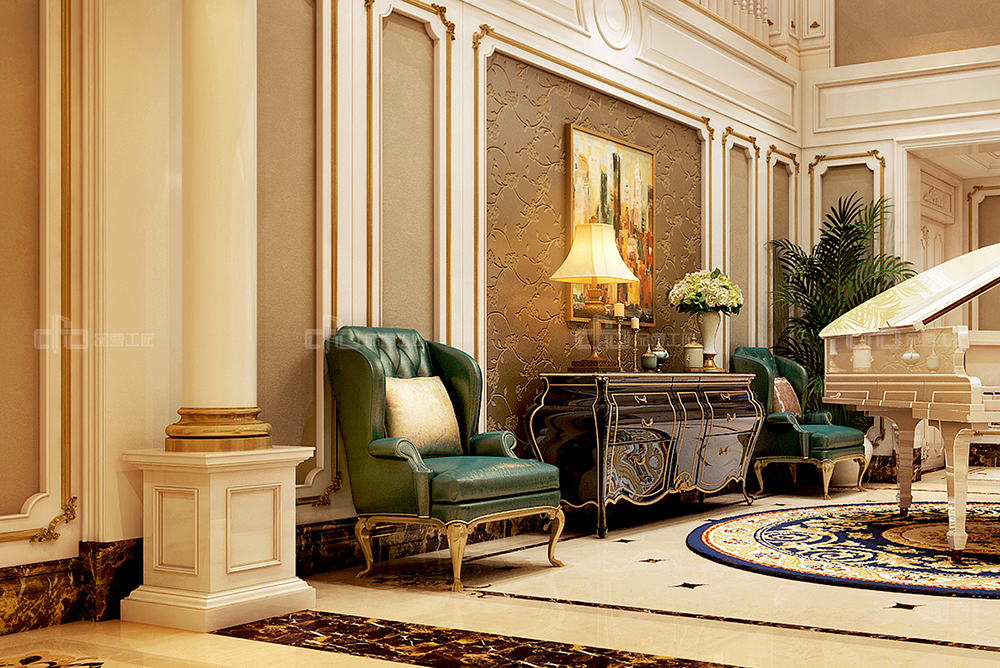 整木定制法式風(fēng)格，金色別墅裝修案例效果圖(圖6)